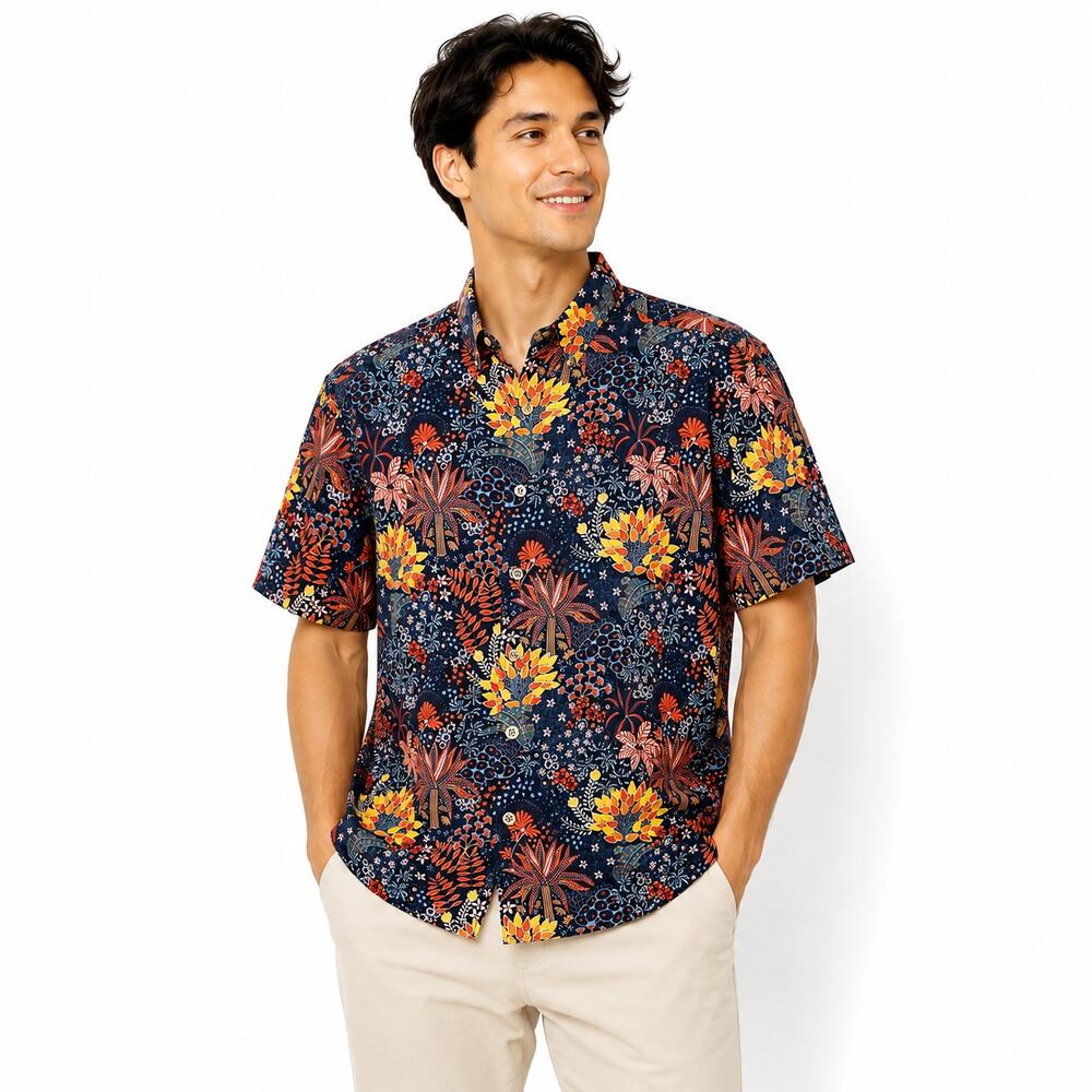Yiume Men's Hawaiian Tropical Multicolor Floral Print Button Front Shirt